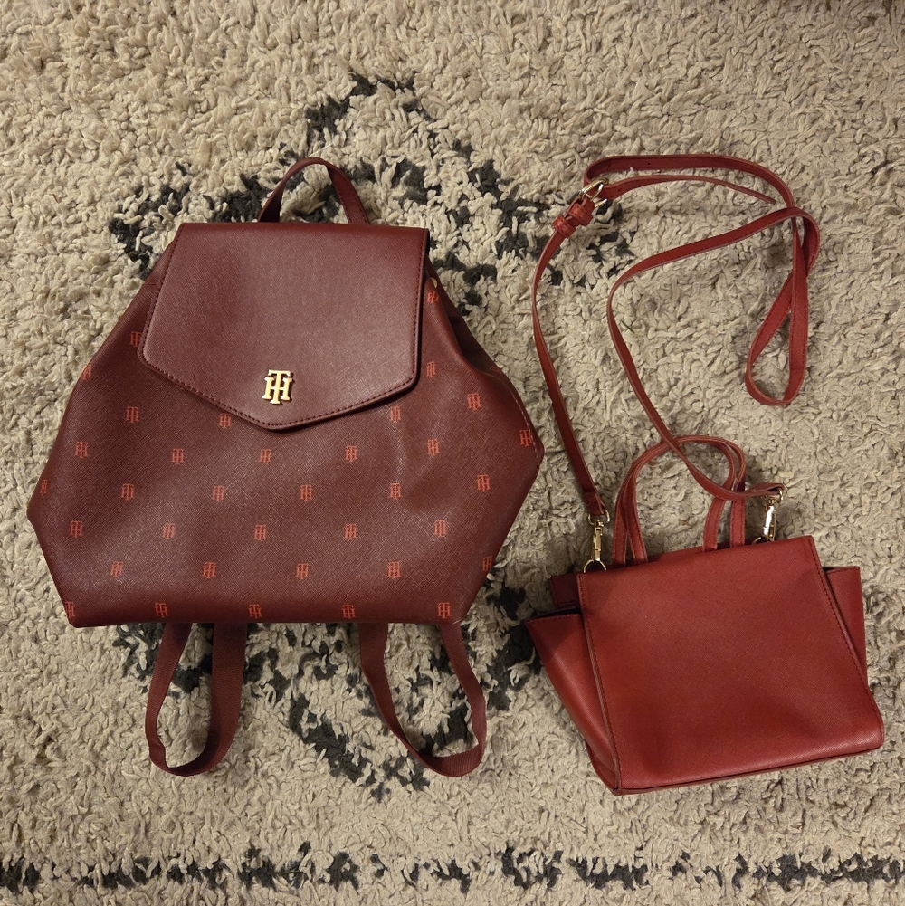 Tommy Hilfiger Red Backpack and Steve Madden Crossbody Bundle